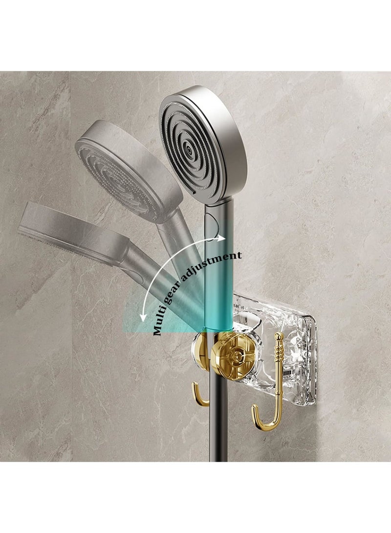 SYOSI حامل دش، 2 قطعة حامل رأس دش يدوي قابل للتعديل، حامل رش دش مقاوم للماء مثبت على الحائط، تركيب سهل بدون حفر للحمام، المرحاض، الفندق (ذهبي شفاف) - Image 2